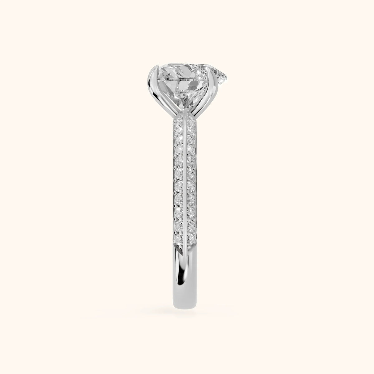 Meredith Knife Edge Pavé Heart Diamond Engagement Ring in Silver - SideView.webp