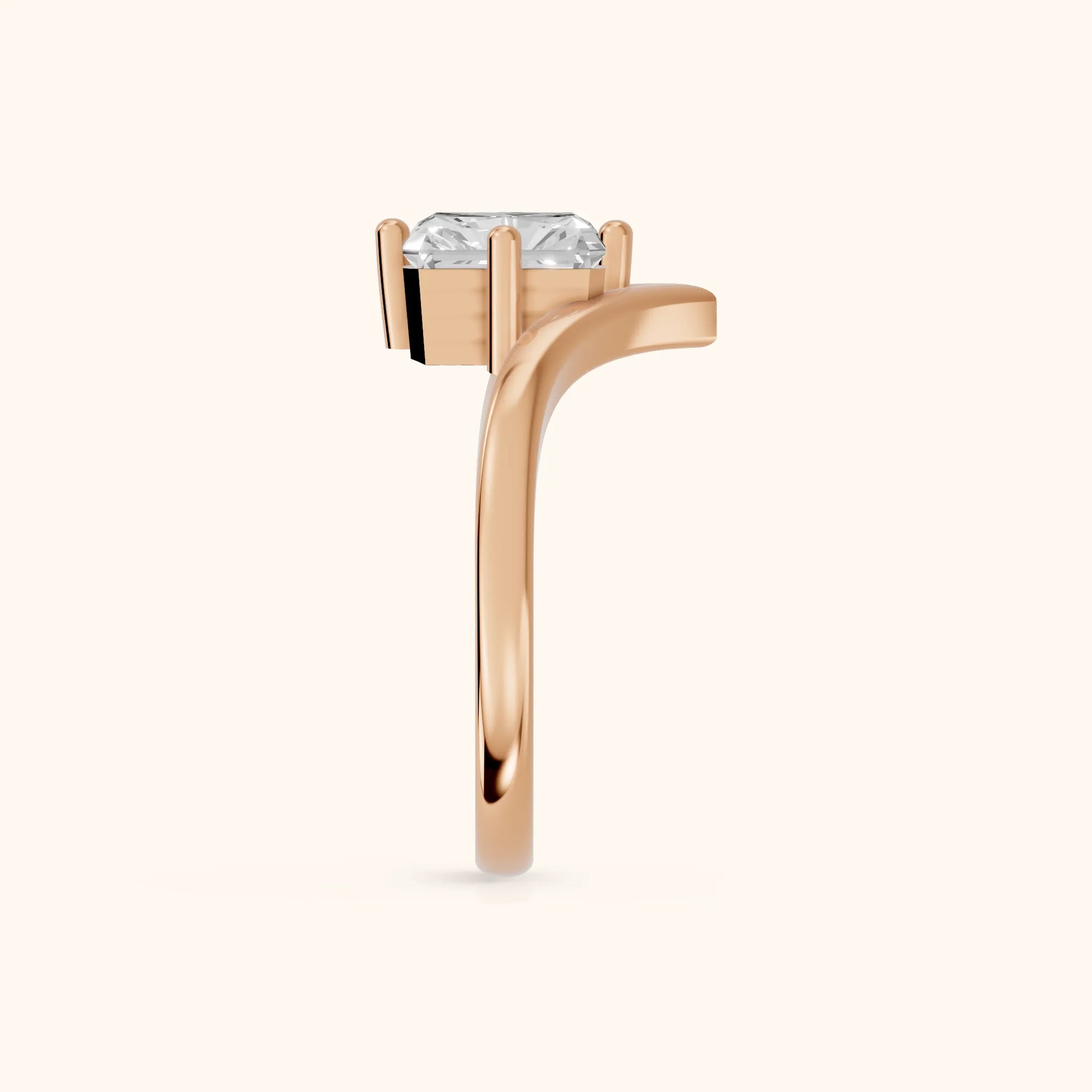 Evelyn Chevron Solitaire Radiant Diamond Engagement Ring in Rose Gold - SideView