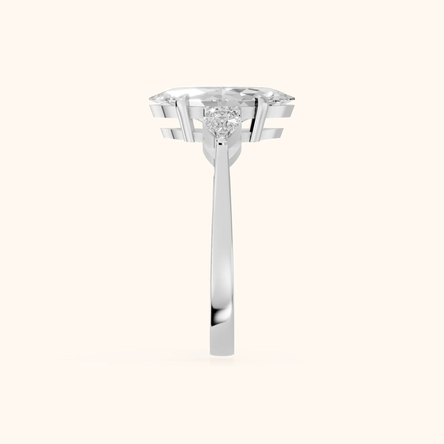 Grace Three Stone Marquise Diamond Engagement Ring in Silver - SideView