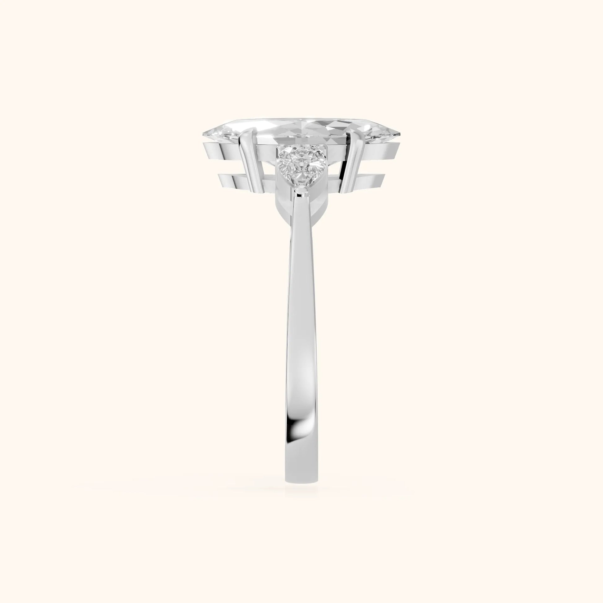 Grace Three Stone Marquise Diamond Engagement Ring in Silver - SideView