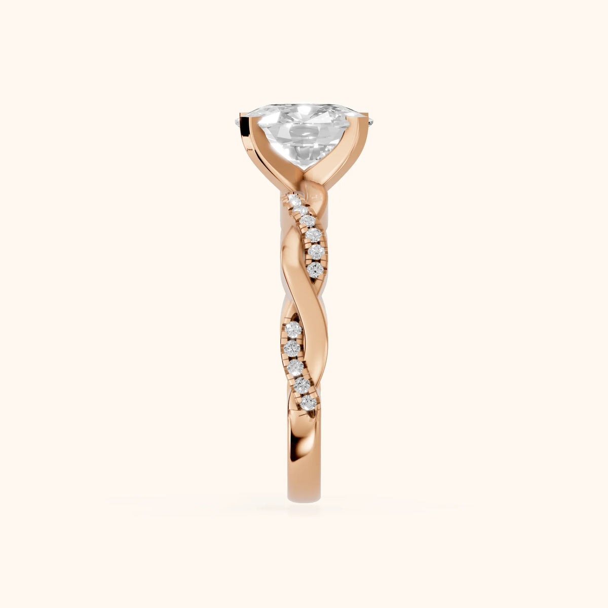 Primrose Pavé Twist Cushion Diamond Engagement Ring in Rose Gold - SideView.webp