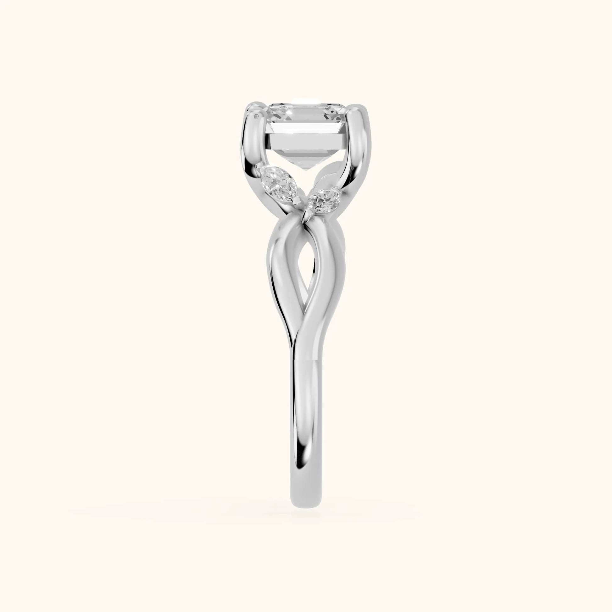 Luna Glow Twisted Asscher Diamond Engagement Ring in Silver - SideView