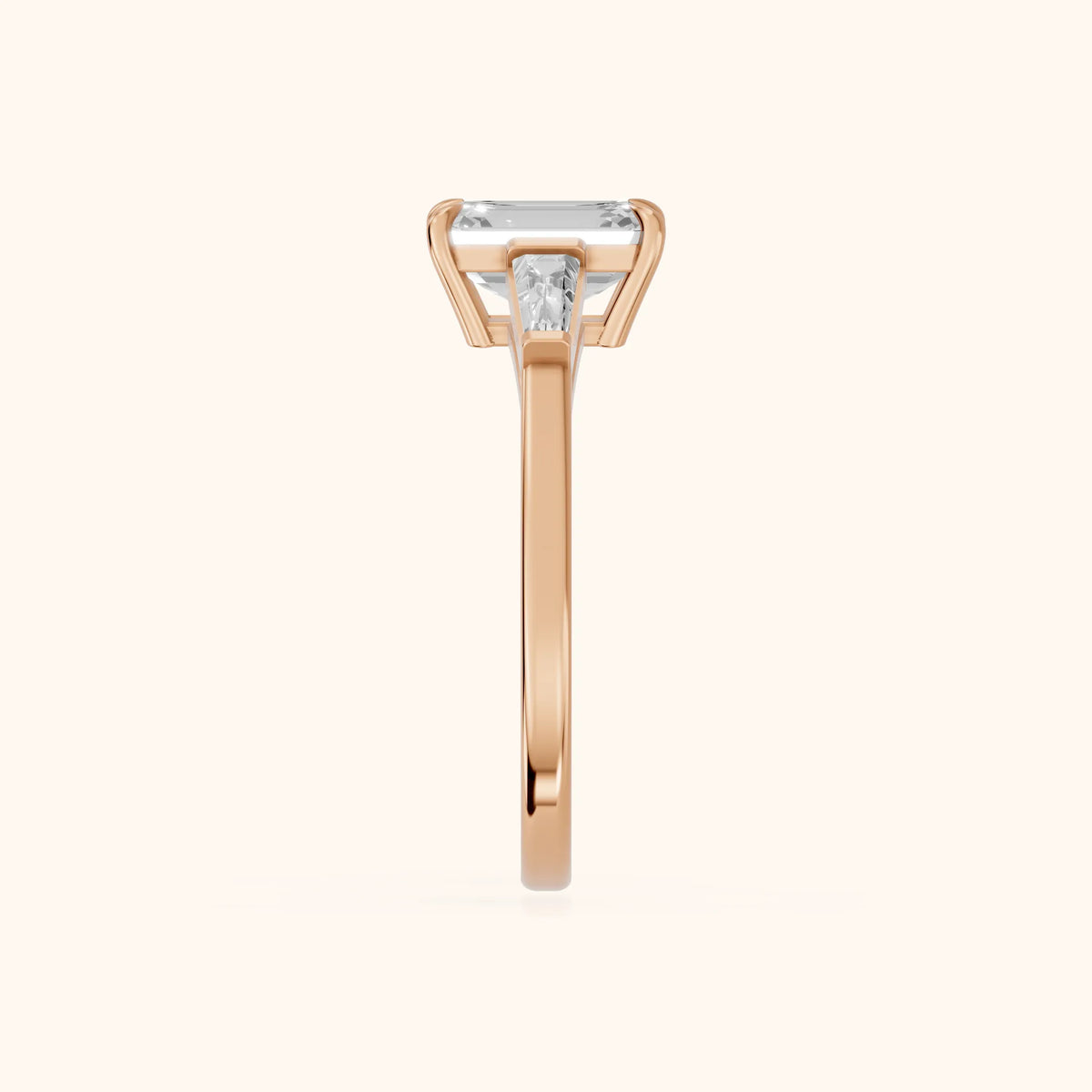 Winnie Three-Stone Emerald Diamond Engagement Ring in Rose Gold - SideView.webp