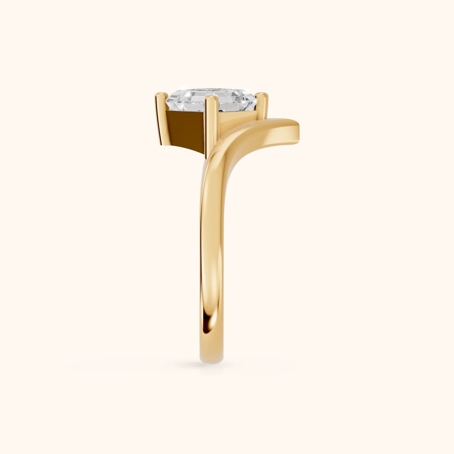 Evelyn Chevron Solitaire Asscher Diamond Engagement Ring in Yellow Gold - SideView