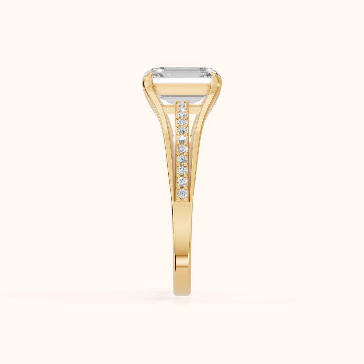 Lucinda Split Shank Emerald Diamond Engagement Ring in Yellow Gold - SideView.webp