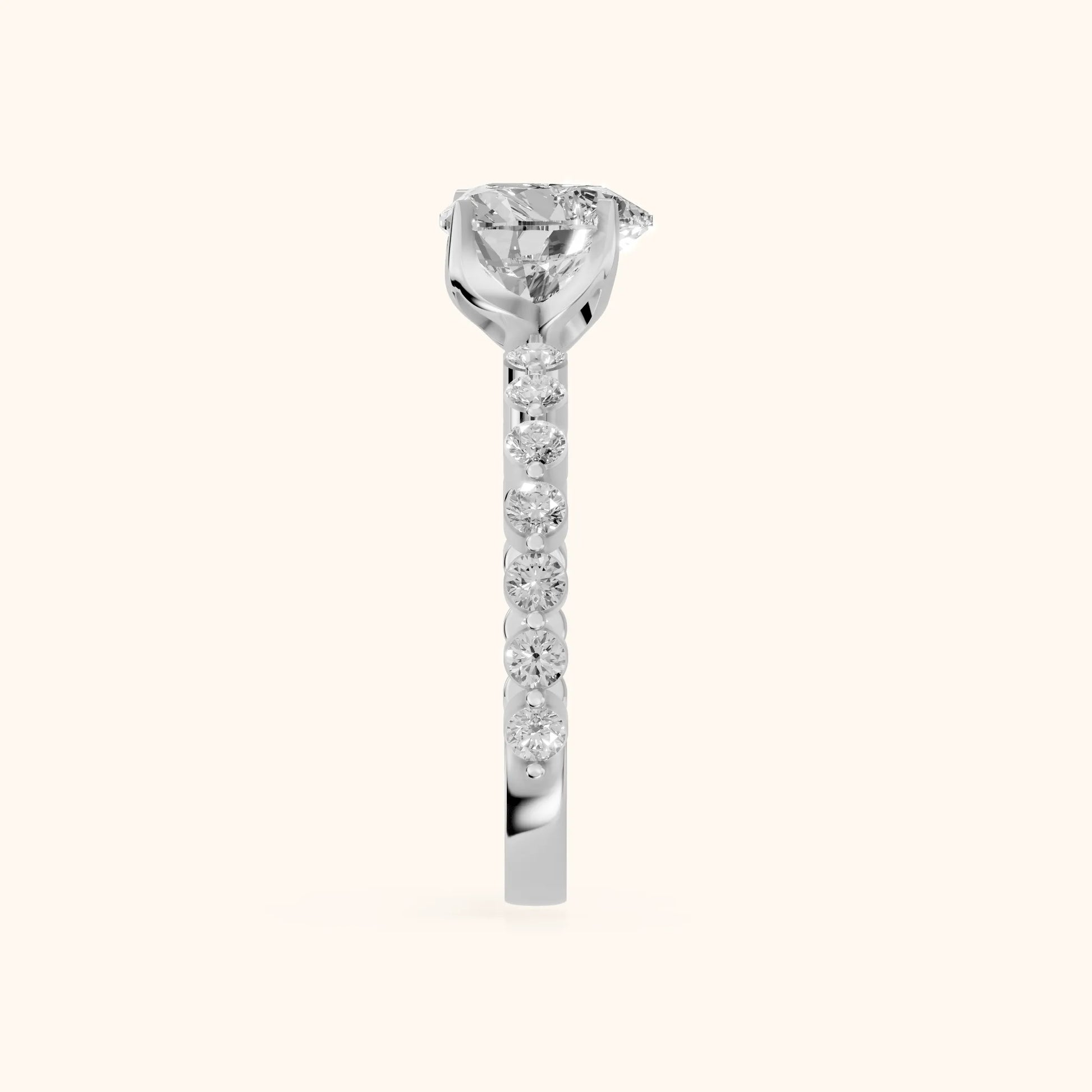 Eleanor Majesty Side Stone Heart Diamond Engagement Ring in Platinum - SideView