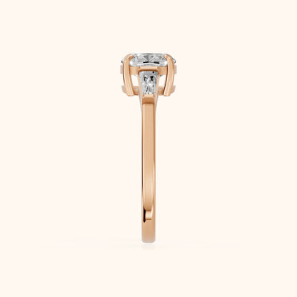 Winnie Three-Stone Cushion Diamond Engagement Ring in Rose Gold - SideView.webp