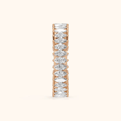 Maite Shared Prong Marquise & Baguette Diamond Eternity Band in Rose Gold - SideView