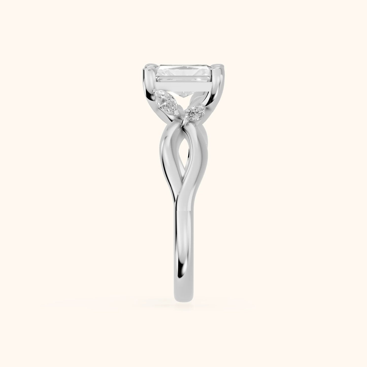 Luna Glow Twisted Radiant Diamond Engagement Ring in White Gold - SideView