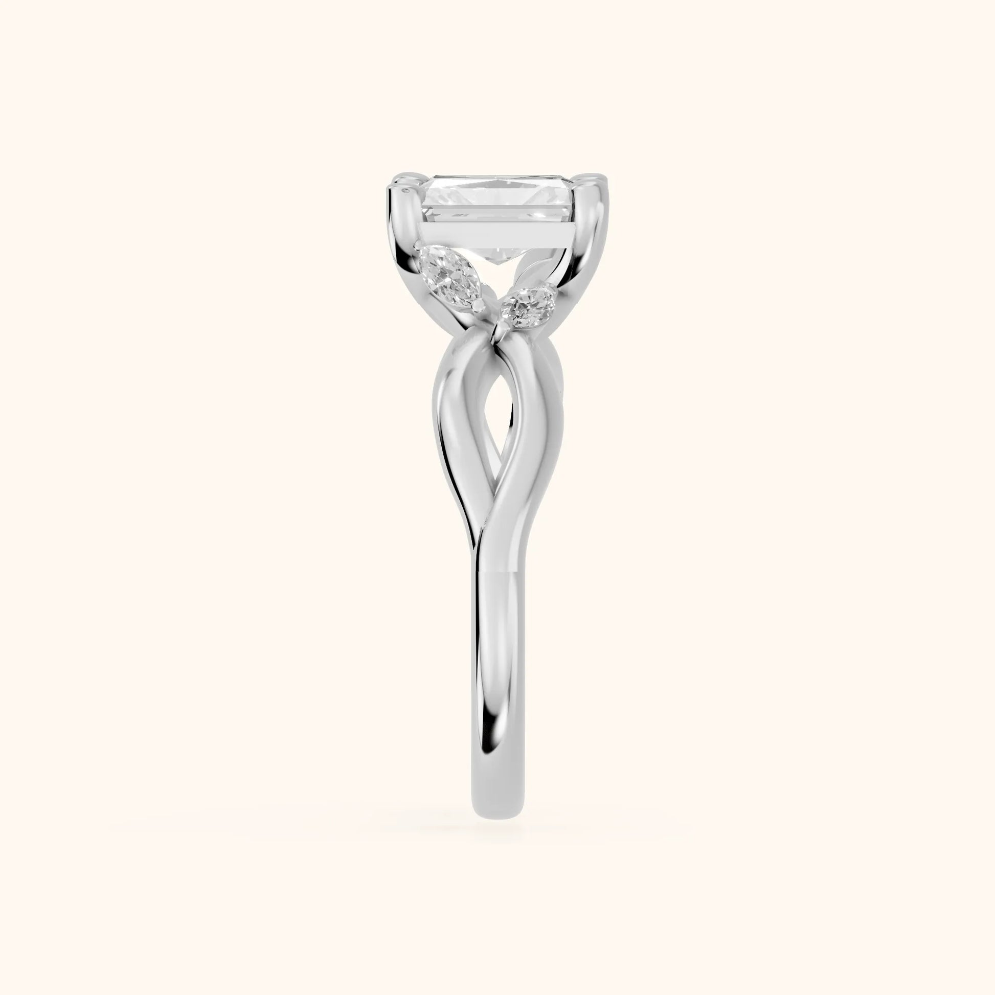 Luna Glow Twisted Radiant Diamond Engagement Ring in White Gold - SideView