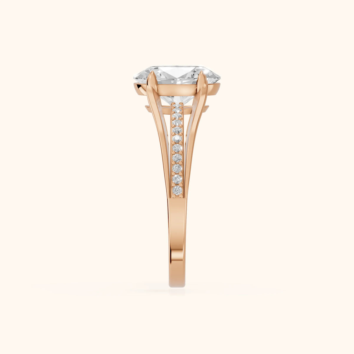 Lucinda Split Shank Oval Diamond Engagement Ring in Rose Gold - SideView.webp