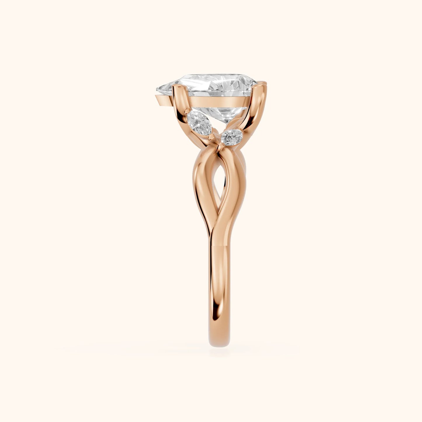 Luna Glow Twisted Pear Diamond Engagement Ring in Rose Gold - SideView