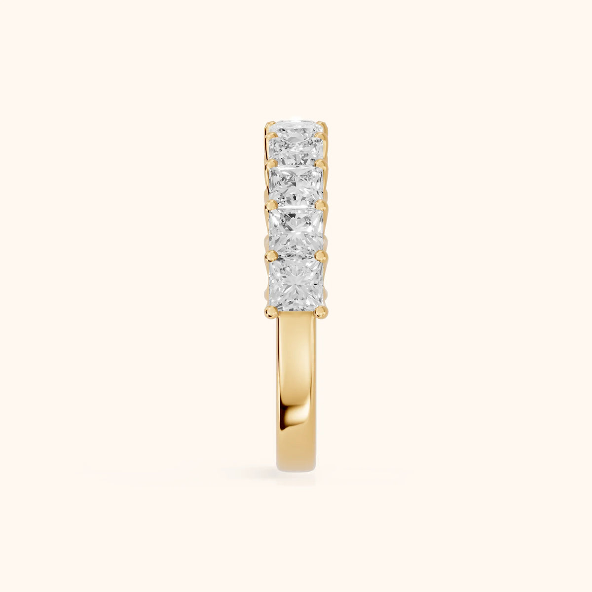 Pia Shared Prong Princess Diamond Half Eternity Band in Yellow Gold - SideView