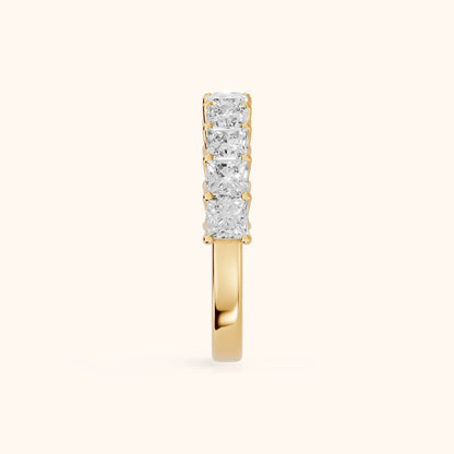 Pia Shared Prong Princess Diamond Half Eternity Band in Yellow Gold - SideView