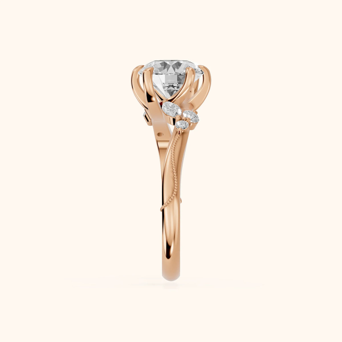 Joanna Milgrain Twist Round Diamond Engagement Ring in Rose Gold - SideView.webp