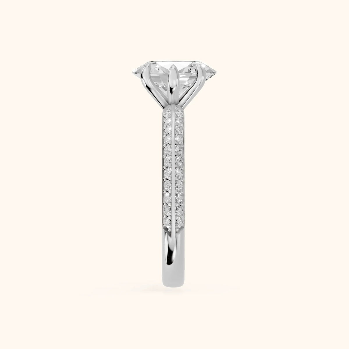 Meredith Knife Edge Pavé Oval Diamond Engagement Ring in Silver - SideView.webp