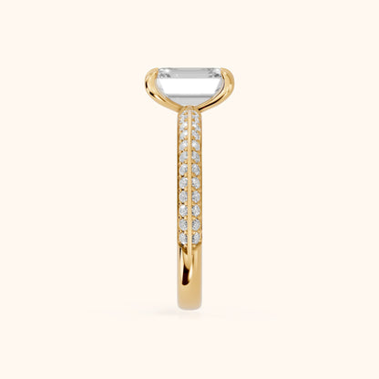 Meredith Knife Edge Pavé Emerald Diamond Engagement Ring in Yellow Gold - SideView.webp