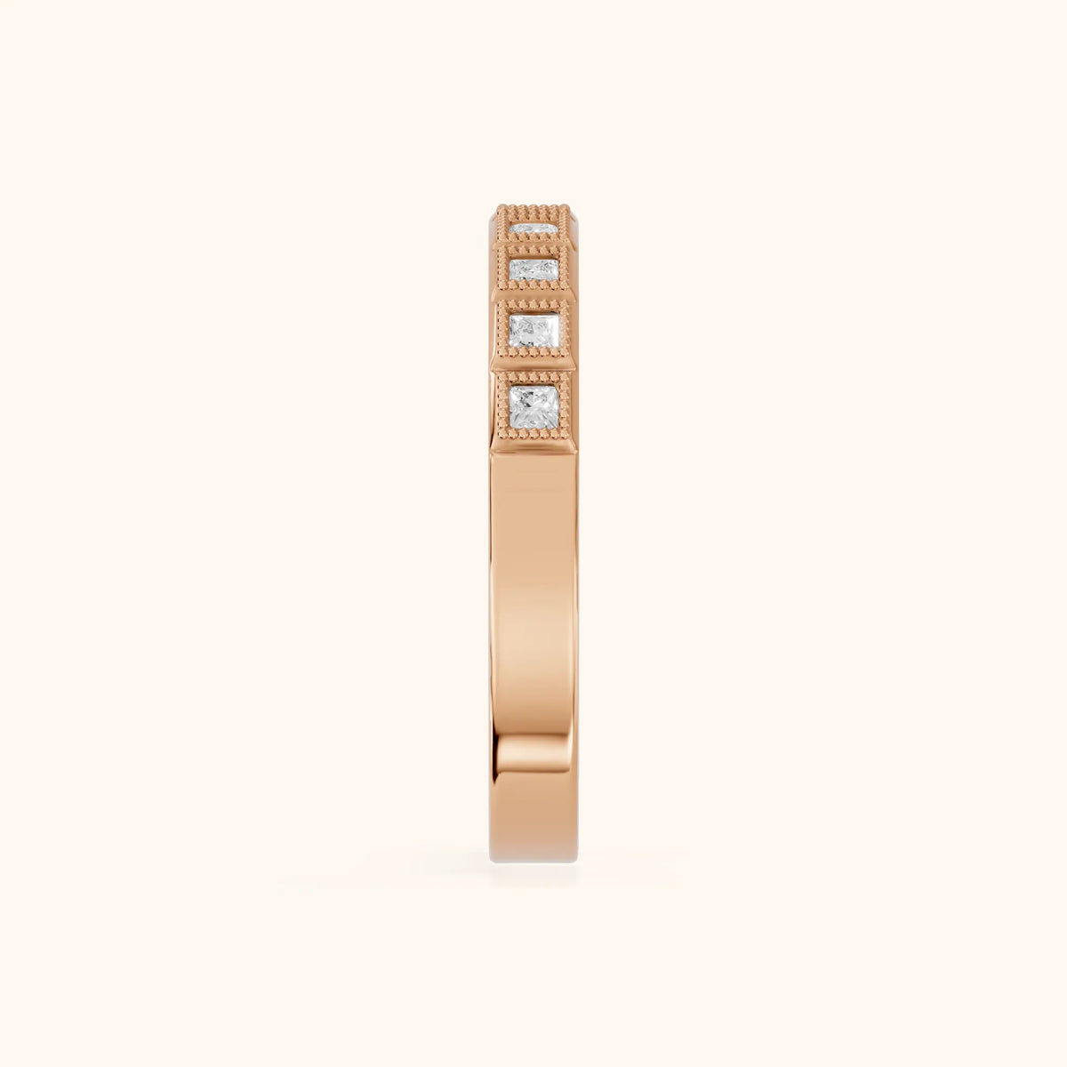 Anthea Milgrain Bezel Princess Diamond Half Eternity Band in Rose Gold - SideView
