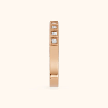 Anthea Milgrain Bezel Princess Diamond Half Eternity Band in Rose Gold - SideView