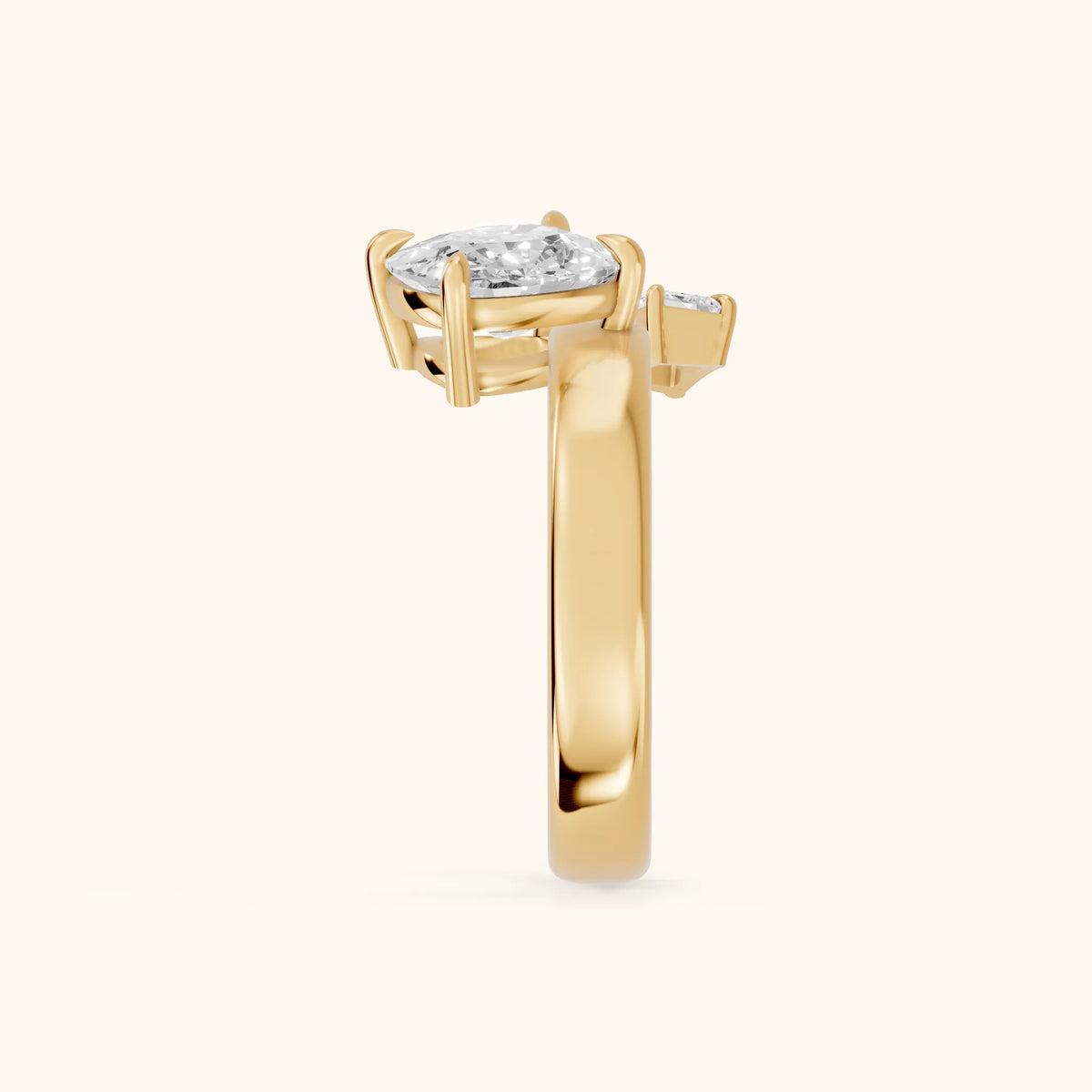 Sabrina Two-Stone Cushion & Emerald Diamond Engagement Ring in Yellow Gold - SideView.webp