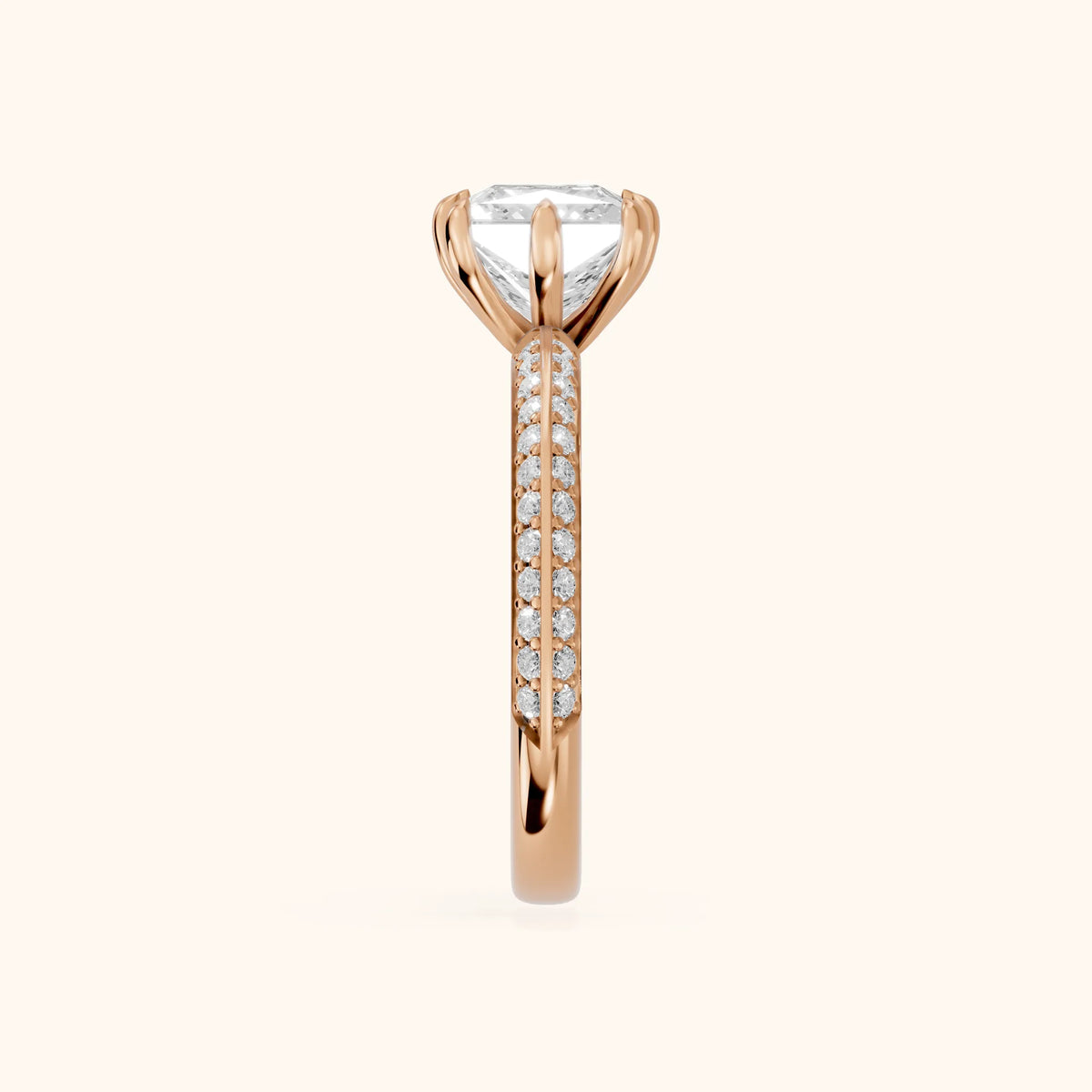 Meredith Knife Edge Pavé Princess Diamond Engagement Ring in Rose Gold - SideView.webp