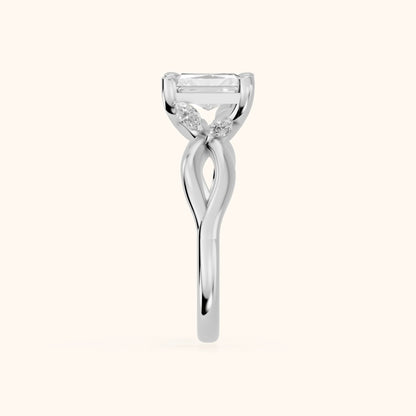 Luna Glow Twisted Radiant Diamond Engagement Ring in Platinum - SideView