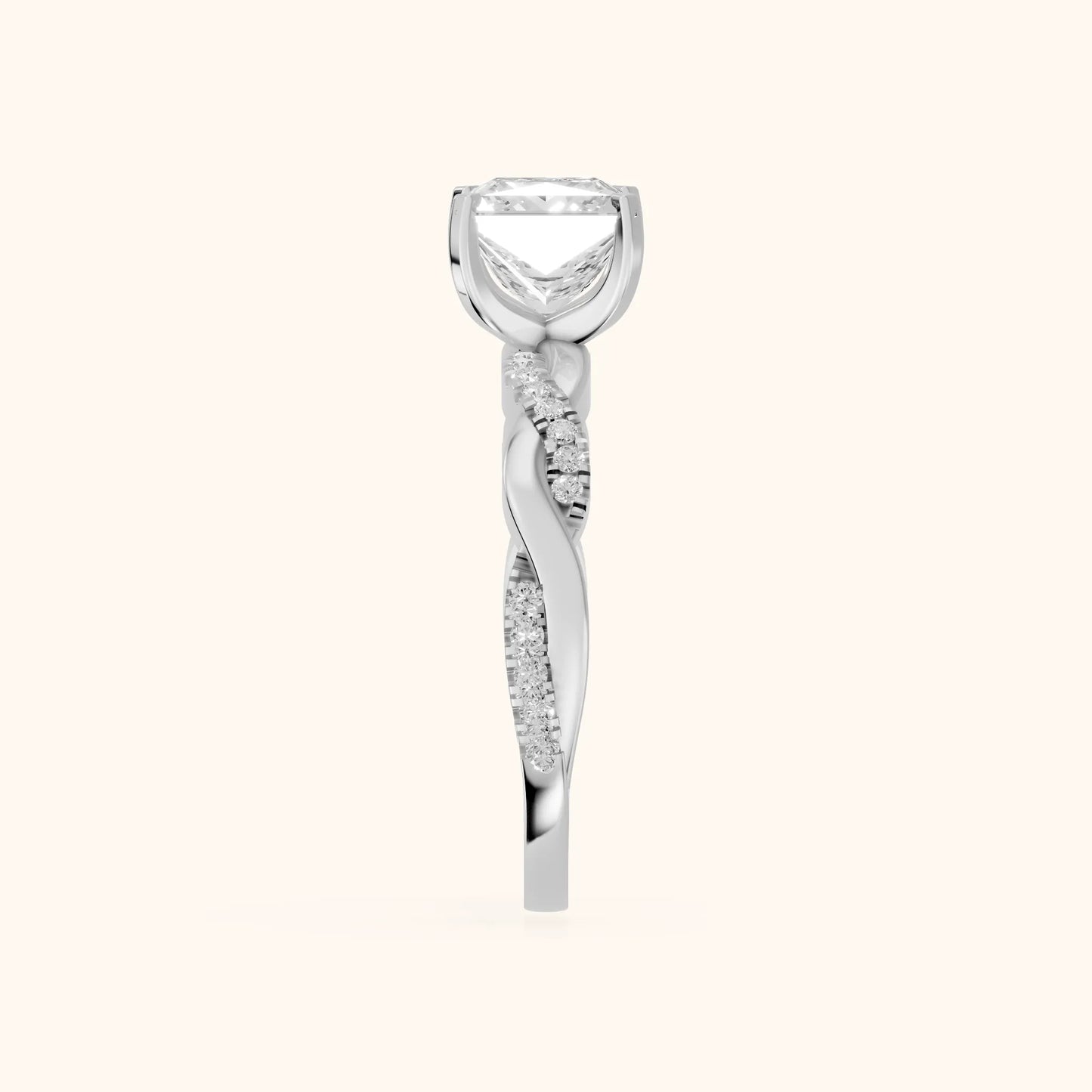 Twisted Side Stone Princess Diamond Engagement Ring in Platinum - SideView