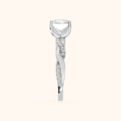 Twisted Side Stone Princess Diamond Engagement Ring in Platinum - SideView