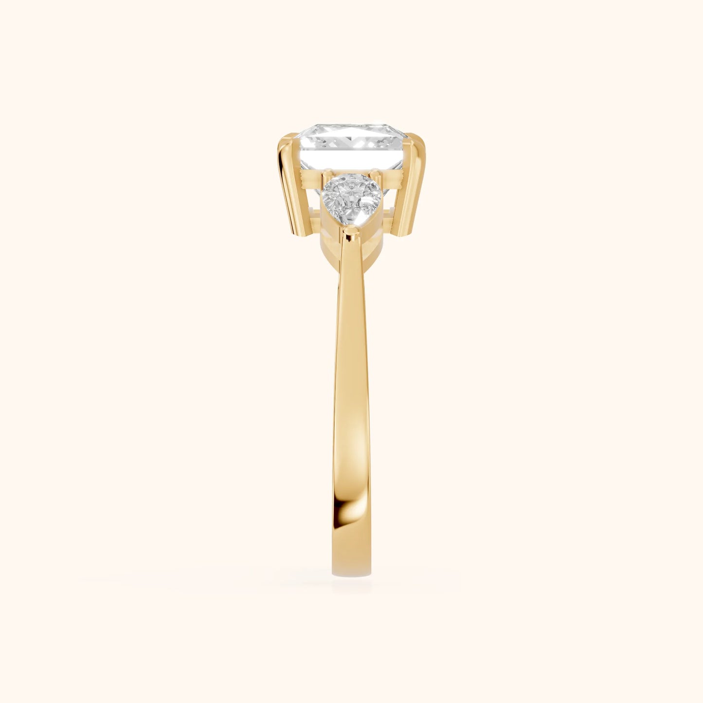 Grace Three Stone Princess Diamond Engagement Ring in Yellow Gold - SideView