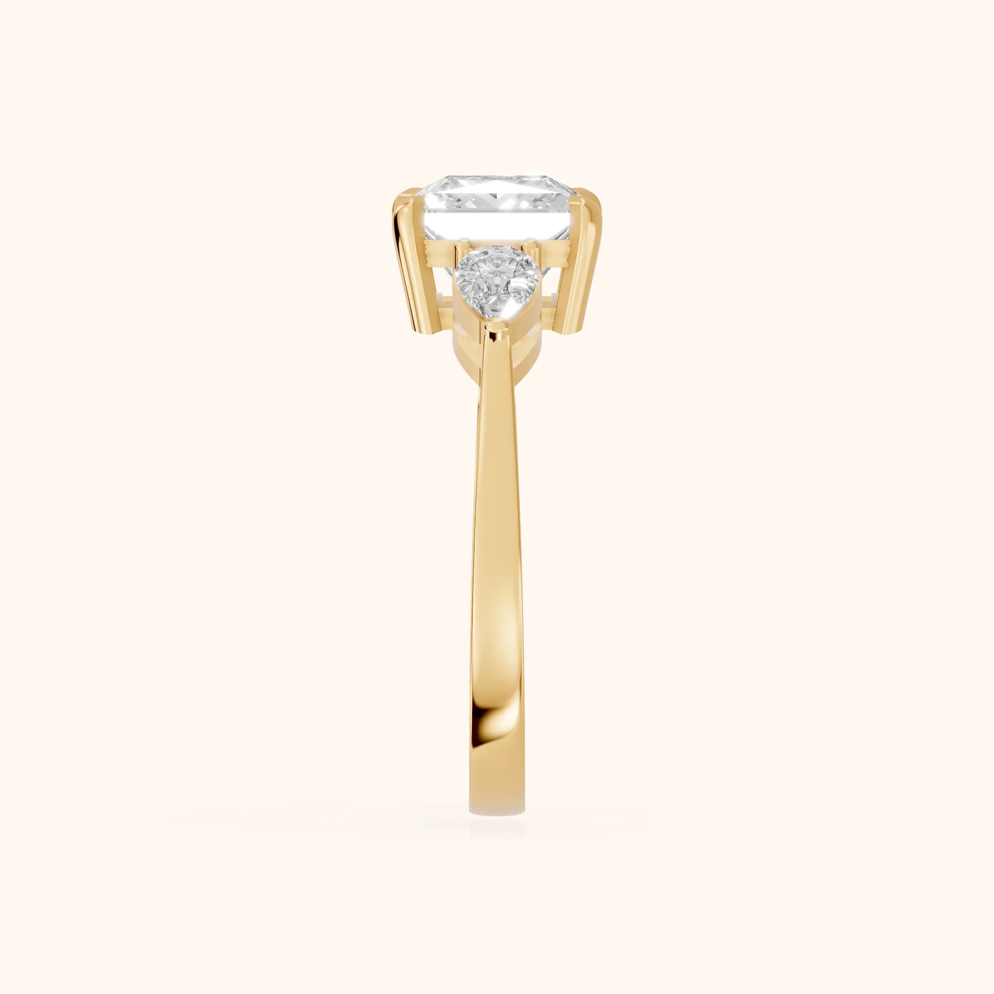 Grace Three Stone Princess Diamond Engagement Ring in Yellow Gold - SideView