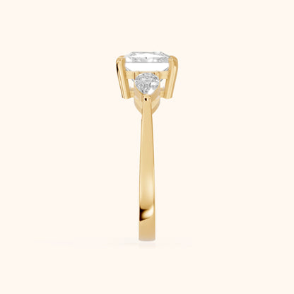 Grace Three Stone Princess Diamond Engagement Ring in Yellow Gold - SideView