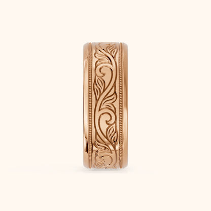 Navya Carved Milgrain Wedding Band in Rose Gold - SideView