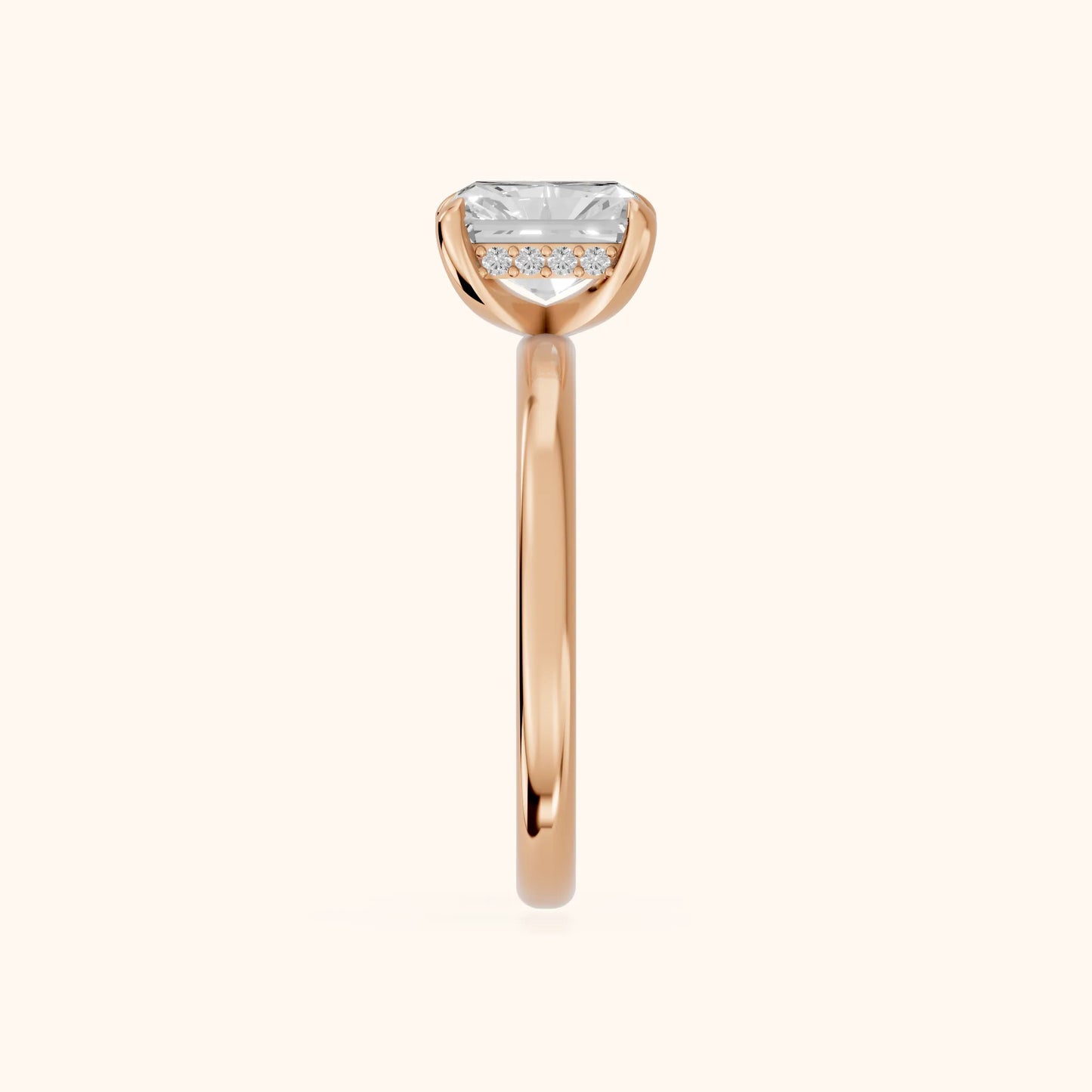 Charlotte Charm Solitaire Radiant Diamond Engagement Ring in Rose Gold - SideView