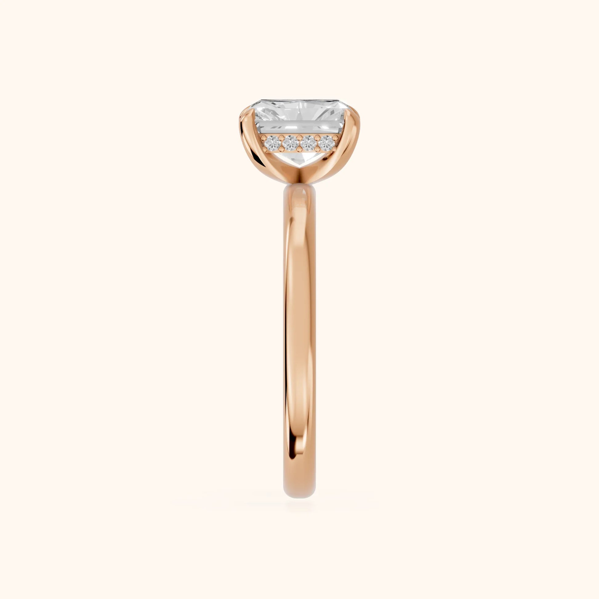 Charlotte Charm Solitaire Radiant Diamond Engagement Ring in Rose Gold - SideView