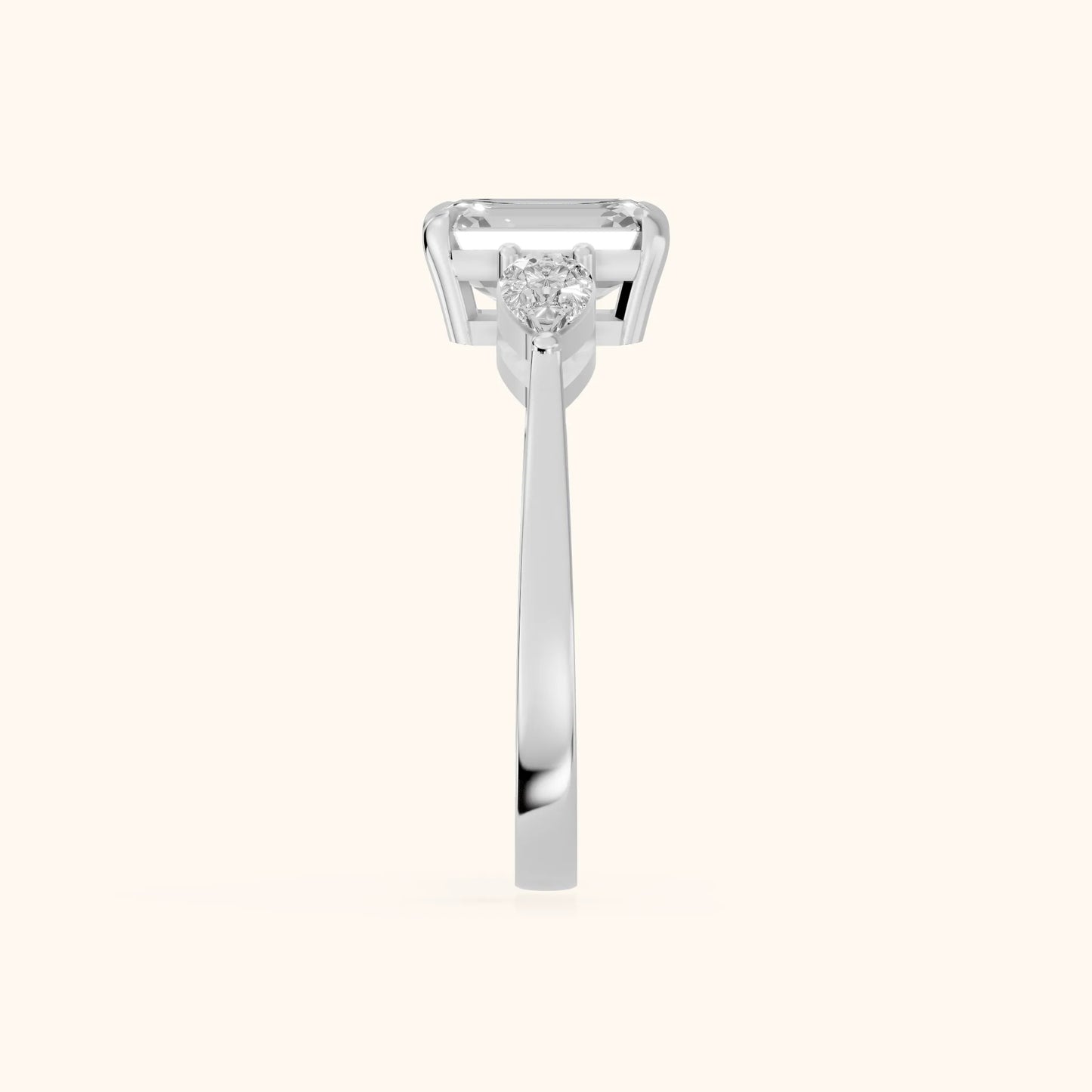 Grace Three Stone Emerald Diamond Engagement Ring in Silver - SideView