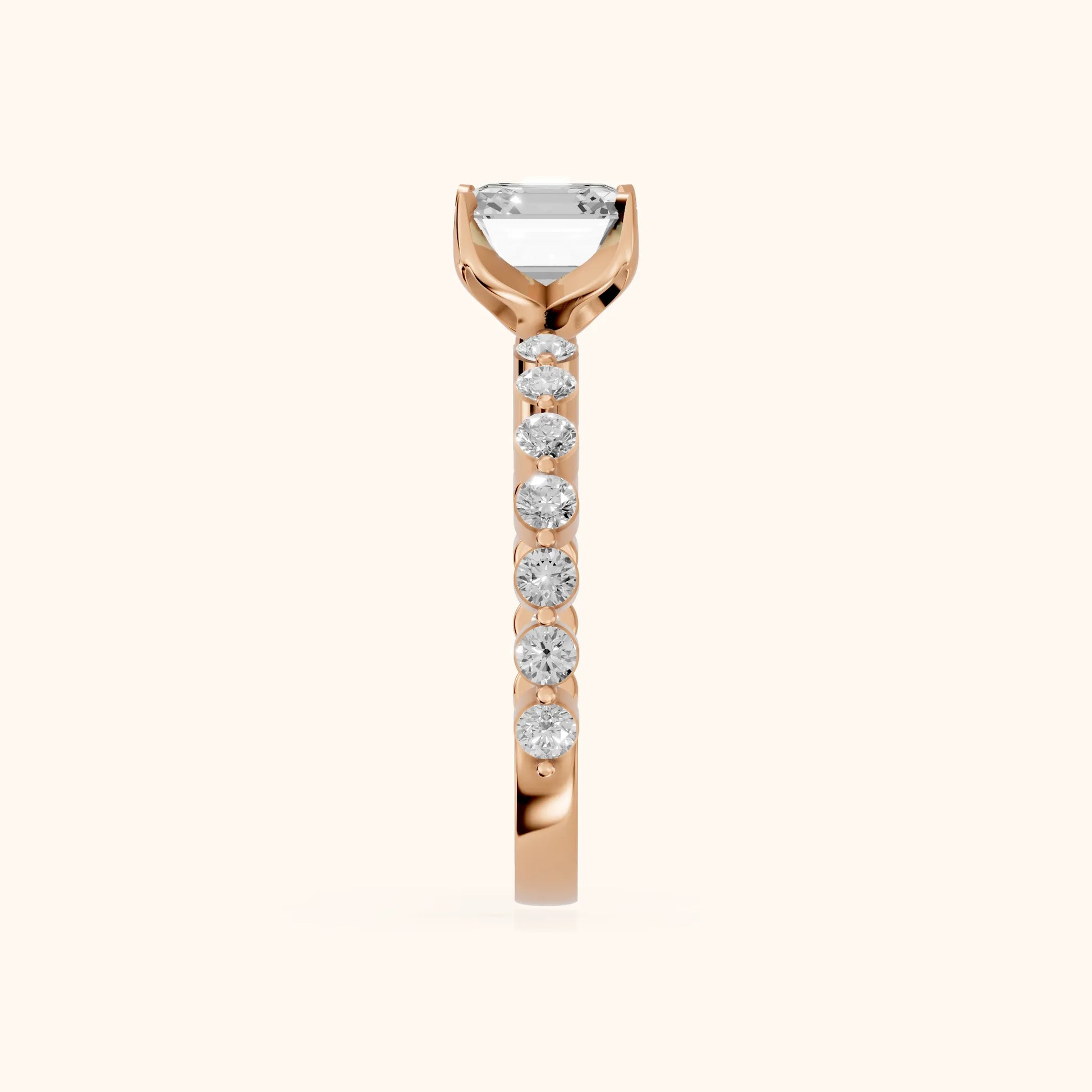 Eleanor Majesty Side Stone Cushion Diamond Engagement Ring in Rose Gold - SideView