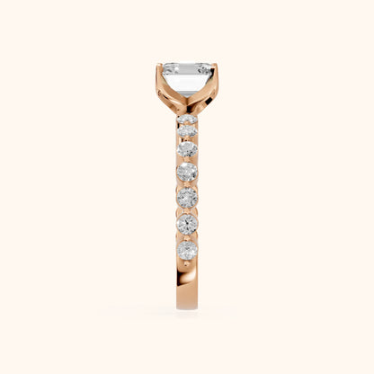 Eleanor Majesty Side Stone Cushion Diamond Engagement Ring in Rose Gold - SideView