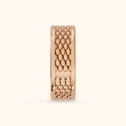 Nitya Carved Step Edge Wedding Band in Rose Gold - SideView