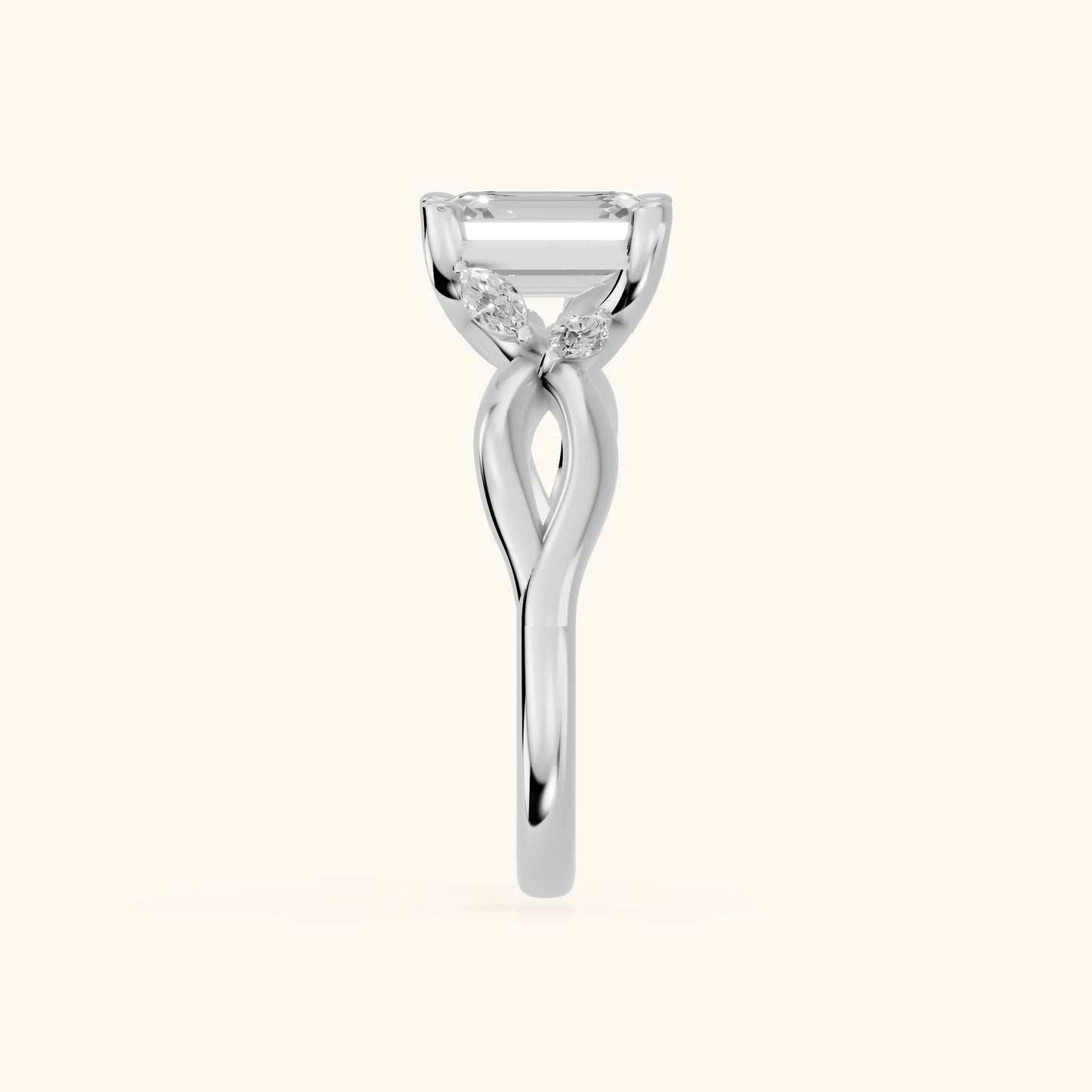 Luna Glow Twisted Emerald Diamond Engagement Ring in Silver - SideView