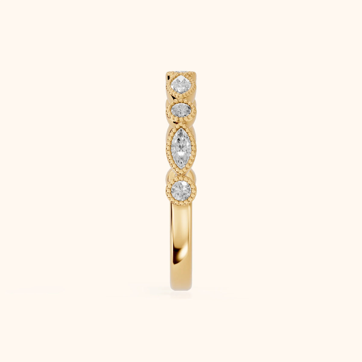 Celina Milgrain Bezel Marquise & Round Diamond Half Eternity Band in Yellow Gold - SideView