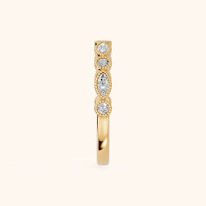 Celina Milgrain Bezel Marquise & Round Diamond Half Eternity Band in Yellow Gold - SideView