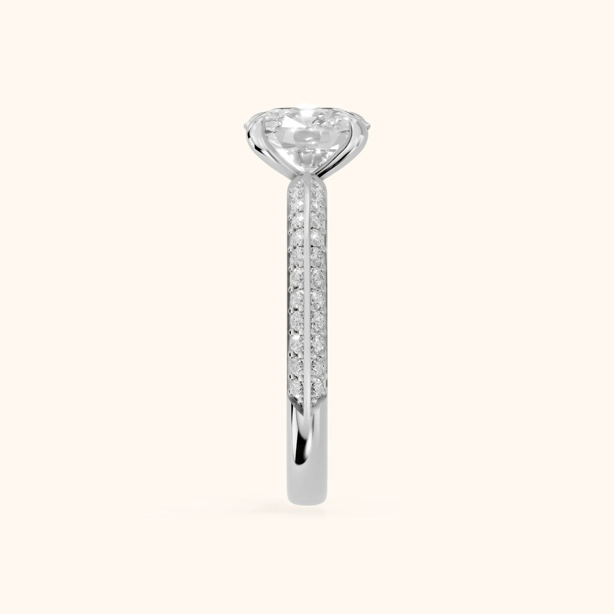 Meredith Knife Edge Pavé Cushion Diamond Engagement Ring in Silver - SideView.webp
