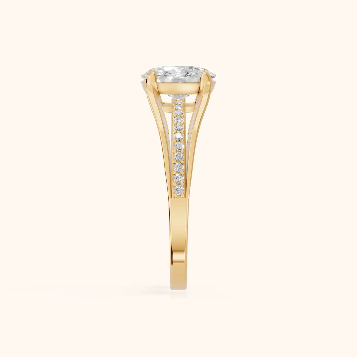 Lucinda Split Shank Cushion Diamond Engagement Ring in Yellow Gold - SideView.webp