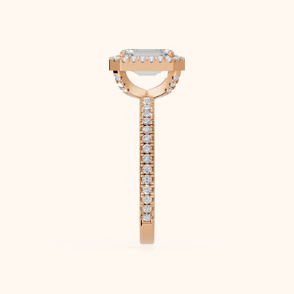 Rosemary Halo Pavé Emerald Diamond Engagement Ring in Rose Gold - SideView.webp