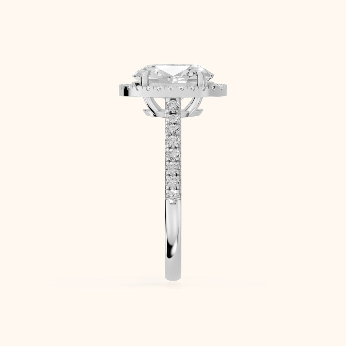 Mabel Halo French Pavé Oval Diamond Engagement Ring in Platinum - SideView.webp