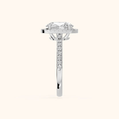 Mabel Halo French Pavé Oval Diamond Engagement Ring in Platinum - SideView.webp