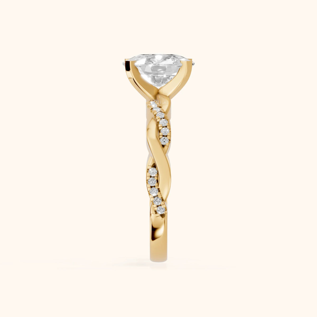 Primrose Pavé Twist Cushion Diamond Engagement Ring in Yellow Gold - SideView.webp