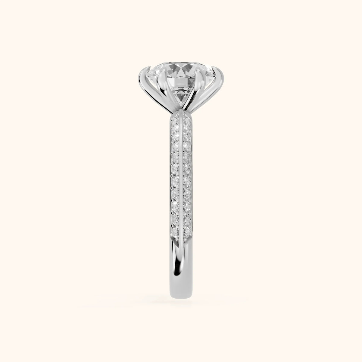 Meredith Knife Edge Pavé Round Diamond Engagement Ring in Silver - SideView.webp