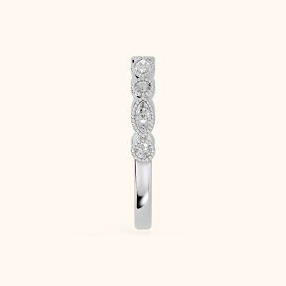 Celina Milgrain Bezel Marquise & Round Diamond Half Eternity Band in White Gold - SideView