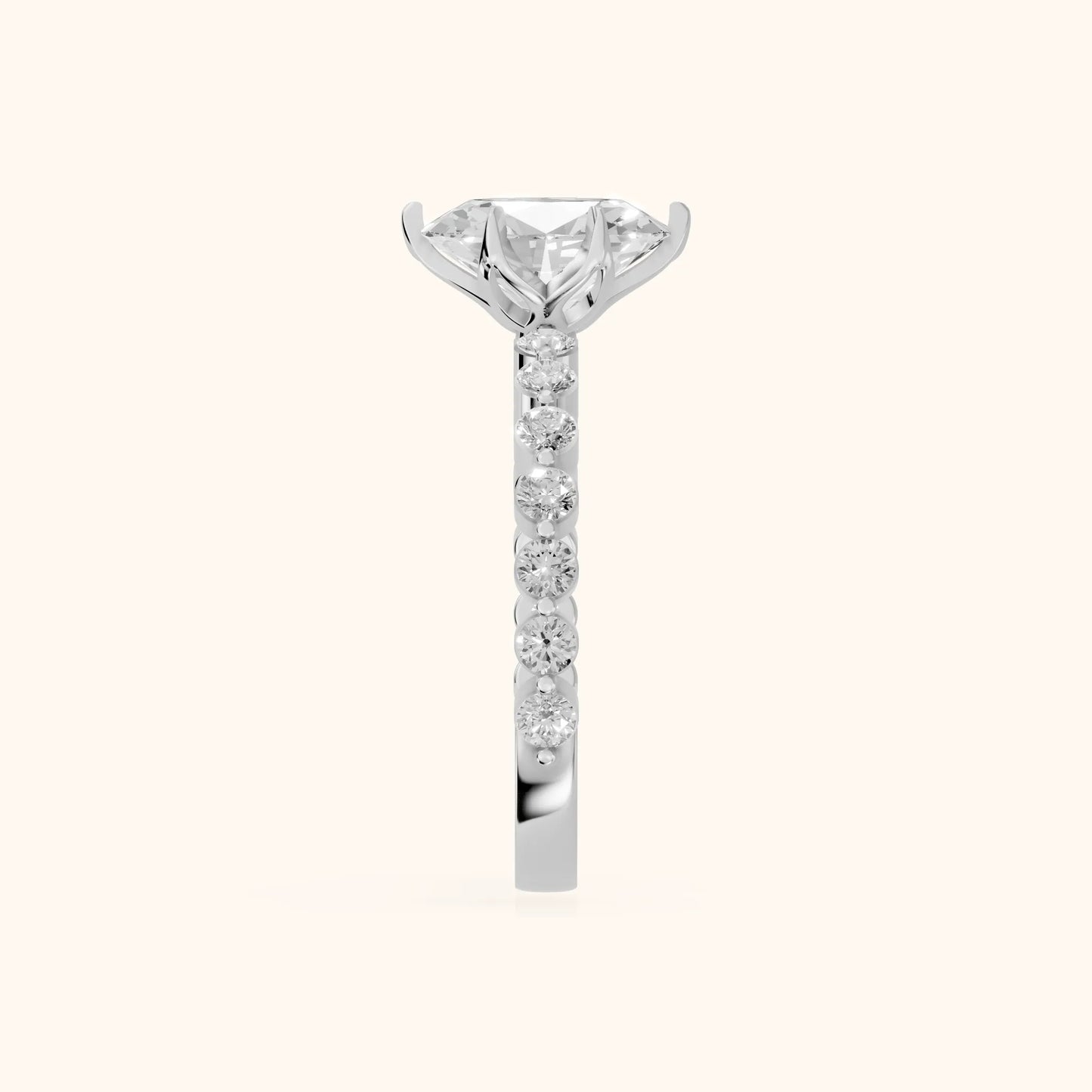 Eleanor Majesty Side Stone Oval Diamond Engagement Ring in Platinum - SideView
